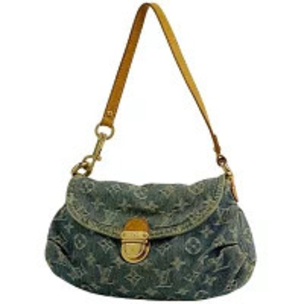 Louis Vuitton Pleaty Handbag Hobo Bag Monogram Denim Blue